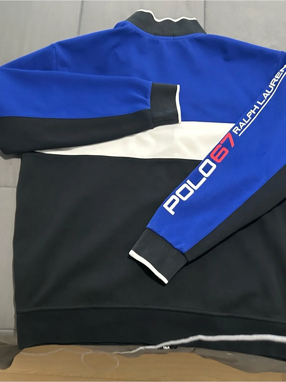 Polo by Ralph Lauren Men’s Blue/White/Black Colorblock Track Jacket